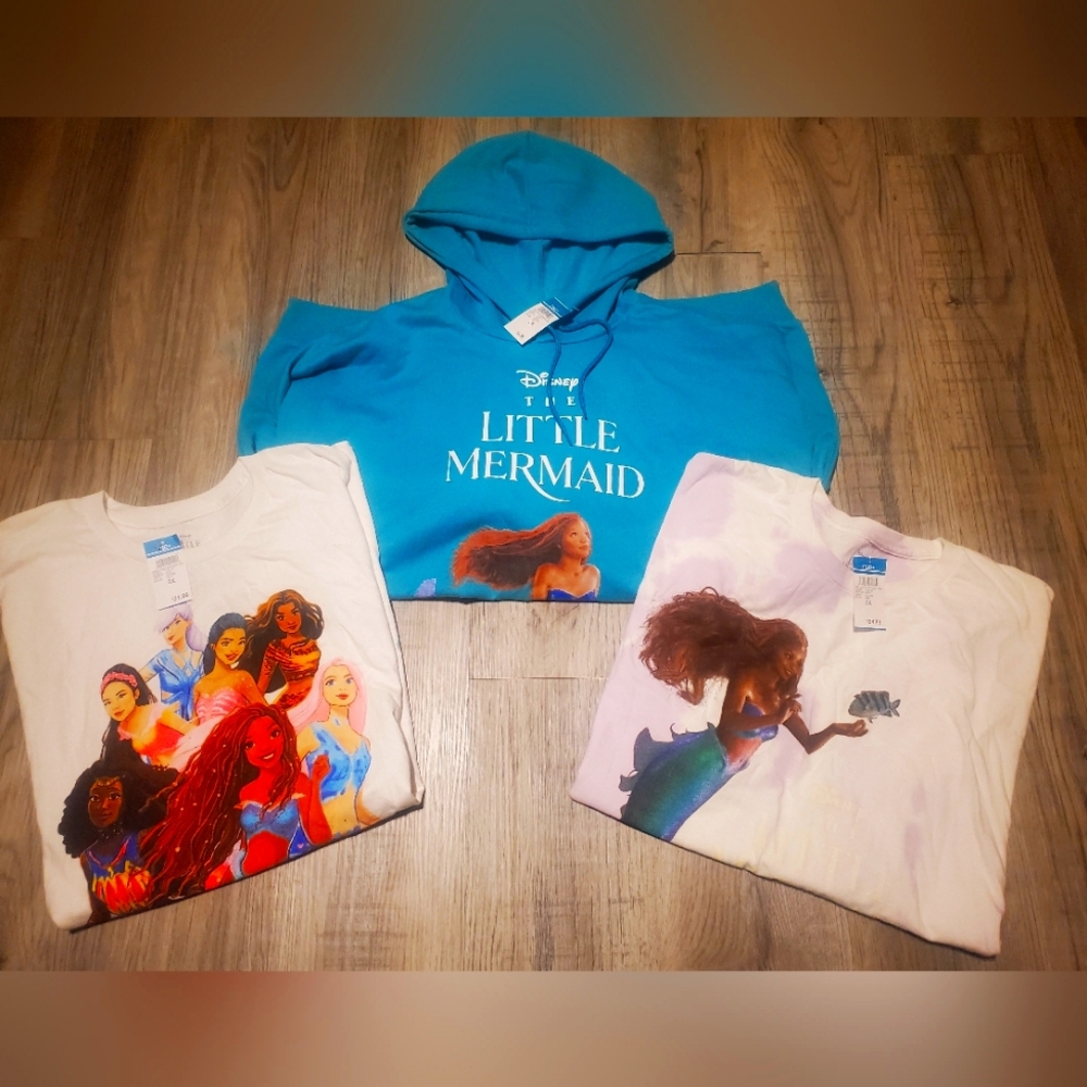 3 Tops Disney Little Mermaid Bundle Size 3X T-Shirts & Hoodie
